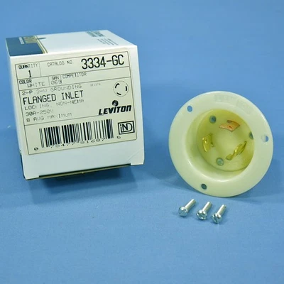 Enchufe de entrada de bloqueo giratorio con brida industrial Leviton conexión a tierra sin NEMA 30A 3334-GC Foto 1 de 4