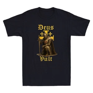 Deus Vult - Warrior Of Christ With Jerusalem Cross Men's Short Sleeve T-Shirt - Picture 1 of 8