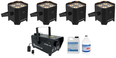 (4) Chauvet DJ EZLink Par Q4BT ILS RGBA Bluetooth Battery Wash Lights+LED Fogger - Image 1 of 4