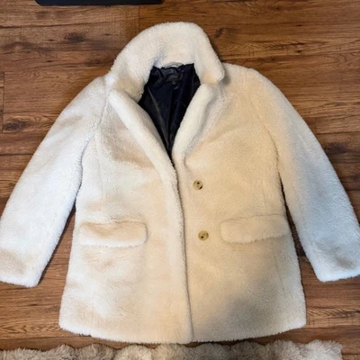 J.Crew Yuna Teddy Cream Faux Fur Sherpa Coat Womens Medium cozy winter jacket - Image 1 of 4