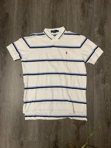 Polo Ralph Lauren Piqué Polo weiß mit blauen Streifen rot Pony Baumwolle Golf Large - Bild 1 von 9