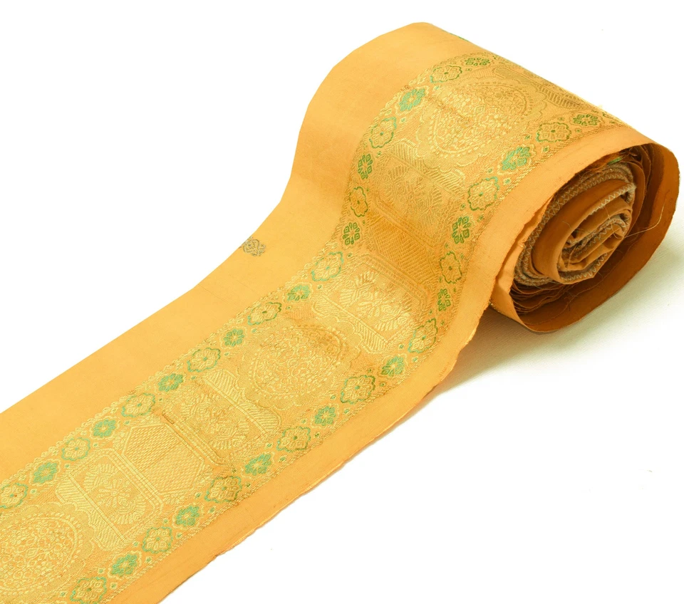 Sushila Vintage Mustard Saree Border Indian Craft Sewing Trim Woven Lace Ribbon - Image 1 of 4