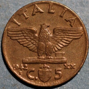 Italy 5 Centesimi 1942 R Yr. XX Vittorio Emanuele III KM# 73a - Picture 1 of 2