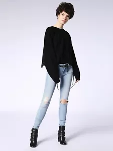 $278 Designer DIESEL Women's Supper Slim-Skinny Distress Ripped Jeans 26 - Picture 1 of 7