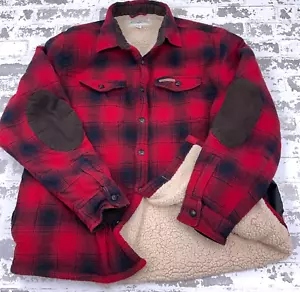 Field & Stream Shacket Men XL Red Flannel Shirt Jacket Sherpa Quilt Lined Work - Picture 1 of 12