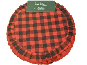 Set / 4 Nicole Miller Cotton Placemats Rd Pleated Edge Red Black Buffalo Check - Picture 1 of 1