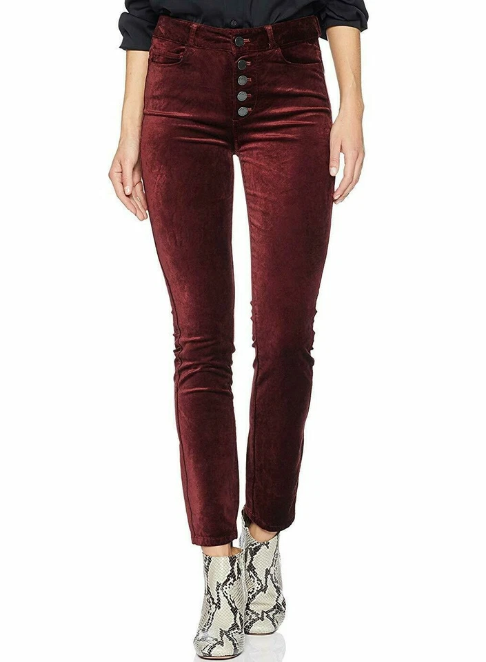 Paige Womens Hoxton Red Velvet Button Fly Stretch Ankle Jeans 26 BHFO 6315