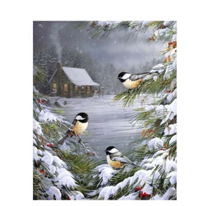 Birds in a Snowy Landscape, Kit vernice acrilica vernice per numero, Dimensioni: 40 cm x 50 cm - Foto 1 di 2