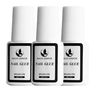 MAGIC ARMOR 3 PCS Super Strong Nail Glue for Acrylic Nails,Super Brush on Nail G - Picture 1 of 7