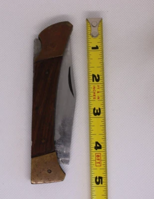 Cuchillo Plegable Vintage Hecho en Pakistán Lockback Manijas de Madera Boosters de Latón Foto 1 de 4