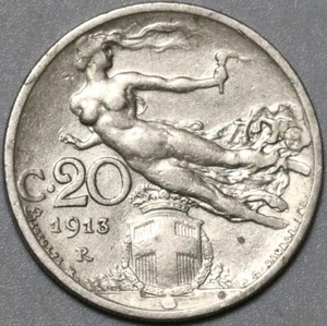 1913 Italy 20 Centesimi VF+ Flying Woman Coin (24122405R) - Picture 1 of 2