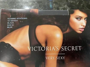 Vintage Victoria's Secret Black Stockings Silky Sheer Nylon Pinup Sz B 15 Denier - Picture 1 of 4