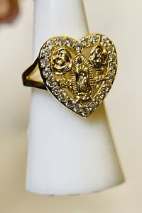 Rosary Heart Shaped Gold Plated Ring Size 6 Cubic Zirconia Birthday Party Gift - Picture 1 of 6