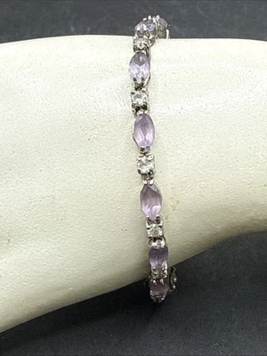 ❤️ Brazalete de plata de ley 23 piedras preciosas de amatista y circonita cúbica tenis 925 7 1/4” Foto 1 de 4
