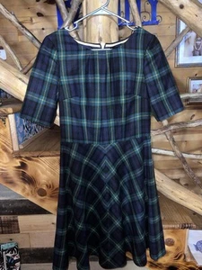 Boden abito tweed britannico blu navy e verde aderente e svasato manica corta US 6R - Foto 1 di 3