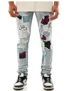 KDNK Multi Patched Jeans- Skinny- 34- KND4457 Blue - Picture 1 of 1