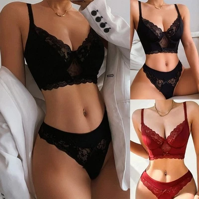 Damen Spitze Nachtwäsche Set mit G String Sexy Dessous Nachtwäsche Schwarz/Wei - Bild 1 von 4