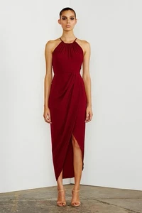 Shona Joy | Annalise Core High Neck Ruched Dress | Draped Skirt Burgundy | S:6 - Imagen 1 de 2