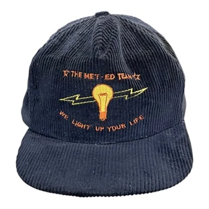 Vintage Electric Co Corduroy Strapback Cap Hat Adjustable Navy Lightbulb Logo - Picture 1 of 8