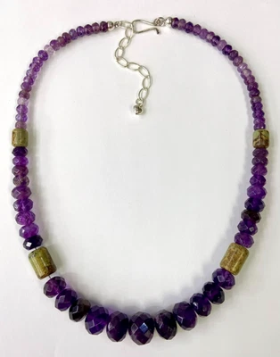 Collar HSN Jay King Plata Esterlina Amatista y Piel Roja Turquesa 18" Cuentas Foto 1 de 4