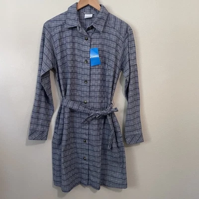 NUEVO Vestido de Franela Columbia para Mujer S Holly Hideaway Gris/Azul Nuevo con Etiquetas Manga Larga Foto 1 de 4