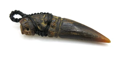 Pingente de presa sagrada tailandês esculpido em tigre super raro talismã Khiaw Chang - Imagem 1 de 4