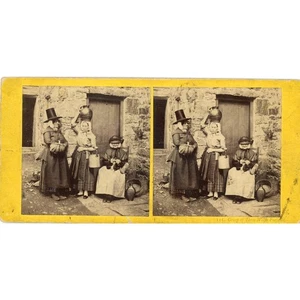 Postcard Stereo View Three Welsh Peasants. Y2 - Picture 1 of 2