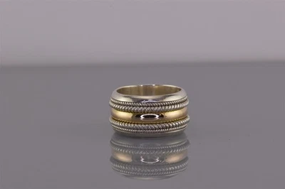 BA Suarti Sterling Silver & 18k Gold Cable Trimmed Band Ring 925 Sz: 7 - Image 1 of 4