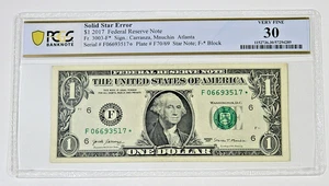 2017 Certified Solid Star Error Note $1 FRN - Picture 1 of 3