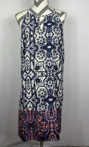 fab'rik Women's Blue White Abstract Patchwork Shift Midi Dress Size L - Picture 1 of 8