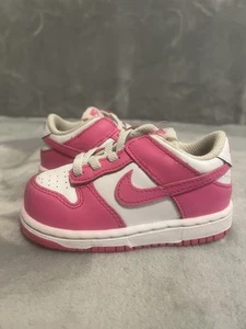 Nike Dunk Low shoes Toddler 6C Pink White Athletic Sneaker Fuchsia FB9107 102 - Picture 1 of 14
