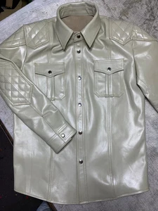 Men's Lamb Soft Leather Highway Police Uniform Shirt Quilted Style Sexy Shirt - Picture 1 of 6