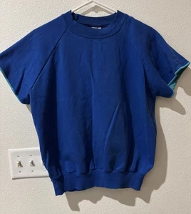 Vintage Poly Tees Two Toned Short Sleeve Sweatshirt Pullover Blue Crew neck XL - Picture 1 of 11