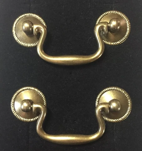 2 Vintage Antique Brass Drop Drawer Pull Cover