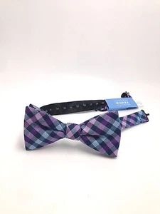 $115 Countess Mara Men Blue White Purple Check Dress Bow Tie Adjustable Bowtie - Picture 1 of 3