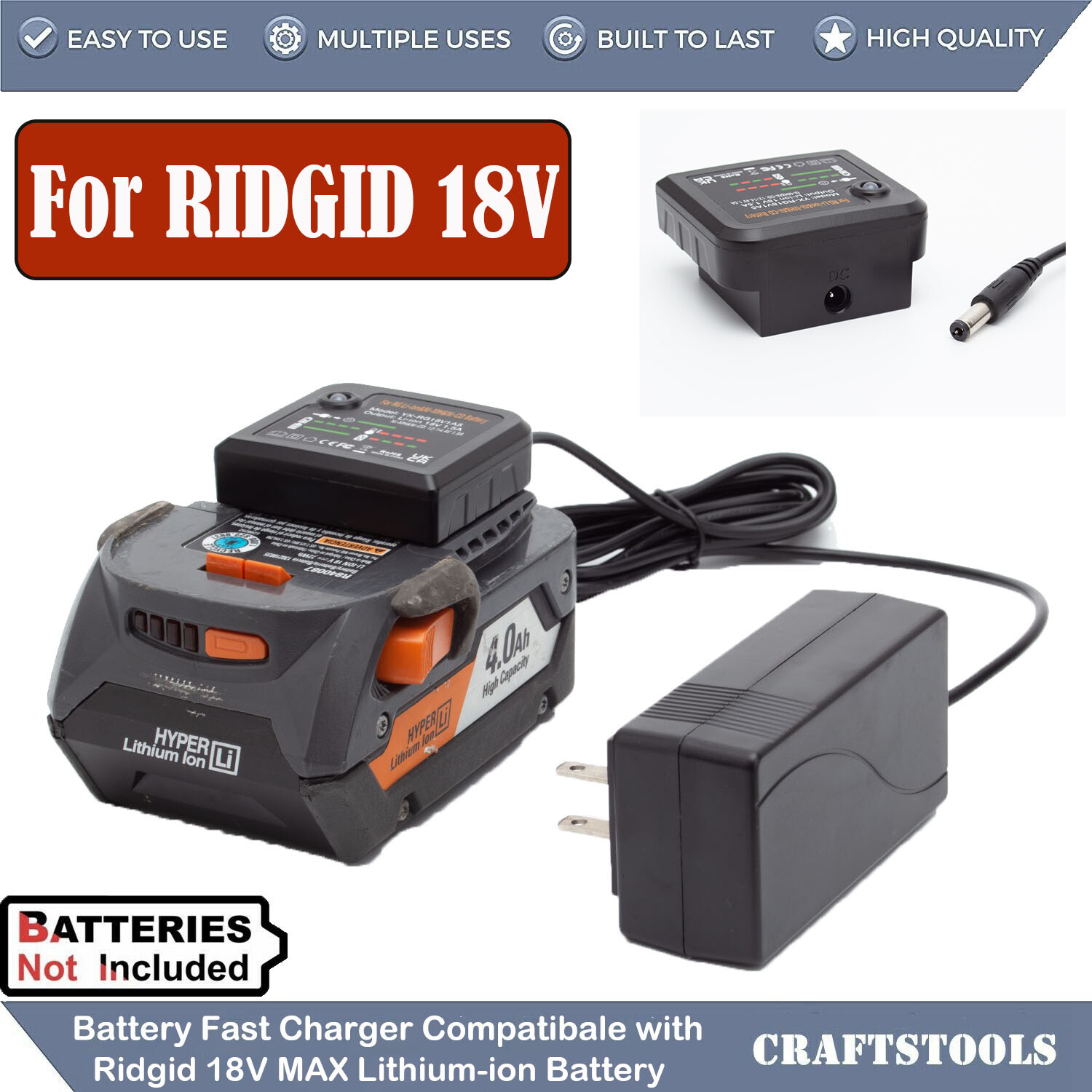 Portable 18V Battery Charger For Ridgid 