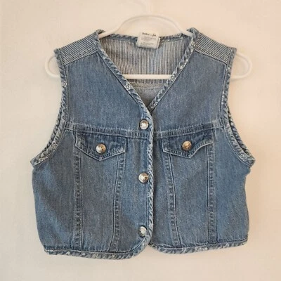 Vintage Oshkosh Denim Vest Jean Jacket Teddy Bear Print Girls 4-6 - Image 1 of 4