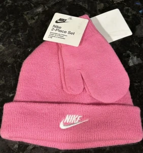 Nike Toddler Girl Pink Beanie and Mittens 2 Piece Set Size 2T - 4T NWT - Picture 1 of 6