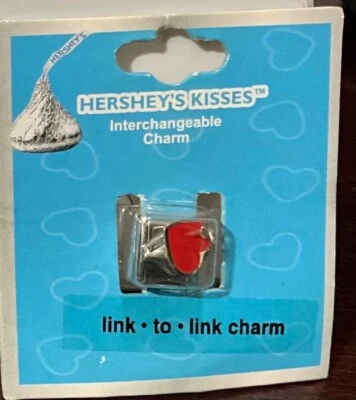 Dije italiano 9 mm enlace a enlace Hersheys beso tono plateado corazón rojo acero Foto 1 de 2