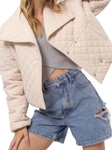 OFF WHITE Giacca imbottita trapuntata cropped bianco sporco