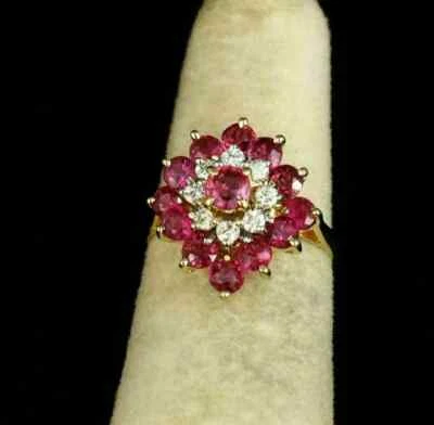 2.40Ct Lab-Created Ruby Diamond Cluster Engagement Ring 14K Yellow Gold Plated - Image 1 of 4