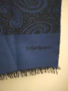 Yves Saint Laurent Paisley pattern wool Scarf Blue/Black 70"X 14" Rectangular - Picture 1 of 5