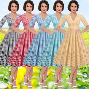 Women Vintage 40s 50s Rockabilly Party Dress Evening Prom Swing Skater Dress New - Picture 1 of 20