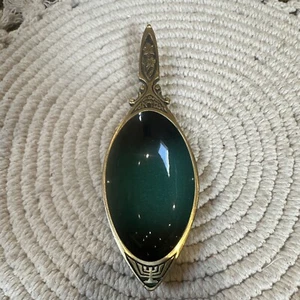 Vintage Green Enamel Brass Handle Dish Judaica Spoon Rest Menorah MCM Israel - Picture 1 of 8
