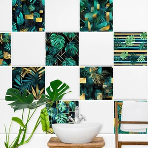 Fliesenaufkleber Tropisch Grün Selbstklebende Fliesenfolie Bad Küche 10 Stück - Bild 1 von 10
