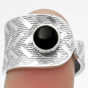 Adjustable - Black Onyx - Brazil 925 Sterling Silver Ring s.7.5 Jewelry R-1319 - Picture 1 of 5