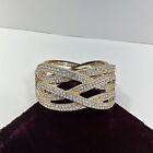 Womens Bangle Bracelet Cz Gold Tone Bling Costume Jewelry 2 Inches Wide