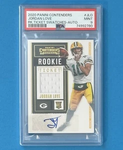 2020 Panini Contenders Jordan Love Rookie Ticket Swatch RPA SSP Auto PSA 9 Mint - Picture 1 of 4