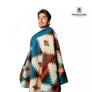 Alpaca Wool Blanket Queen Geometric Multicolor Chakana-andean cross Andean - Picture 1 of 1