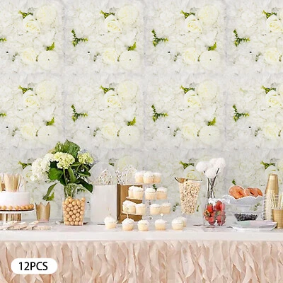 12 Pcs Artificial Flower Wall Panels Rose+Dahlia+Leaves Wedding Party Backdrop - Image 1 of 4